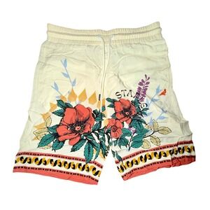 Staple Floral Drawstring Shorts Mens Medium Casual Cream Graphic Print, Size M